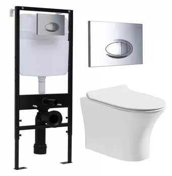 Комплект 3 в 1 инсталляция Logan H1067-1170 297674 + Подвесной безободковый унитаз CeruttiSpa Bernina aria CT7191 + кнопка хром