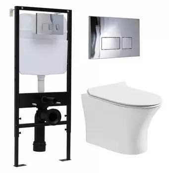 Комплект 3 в 1 инсталляция Logan H1067-1170 297674 + Подвесной безободковый унитаз CeruttiSpa Bernina aria CT7191 + кнопка хром