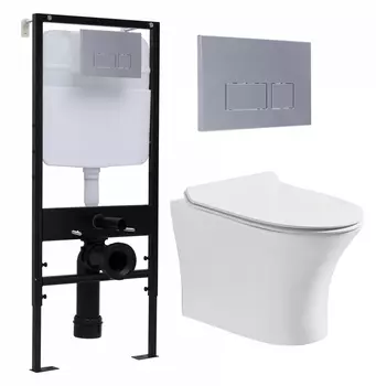 Комплект 3 в 1 инсталляция Logan H1067-1170 297674 + Подвесной безободковый унитаз CeruttiSpa Bernina aria CT7191 + кнопка хром матовый