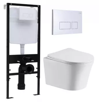 Комплект 3 в 1 инсталляция Logan H1067-1170 297674 + Подвесной унитаз CeruttiSpa Adige Aria CT7837 + кнопка белая