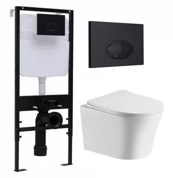 Комплект 3 в 1 инсталляция Logan H1067-1170 297674 + Подвесной унитаз CeruttiSpa Adige Aria CT7837 + кнопка черная матовая
