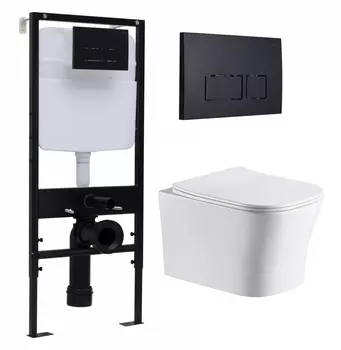 Комплект 3 в 1 инсталляция Logan H1067-1170 297674 + Подвесной унитаз CeruttiSpa Marmolada aria CT7778 + кнопка черная матовая
