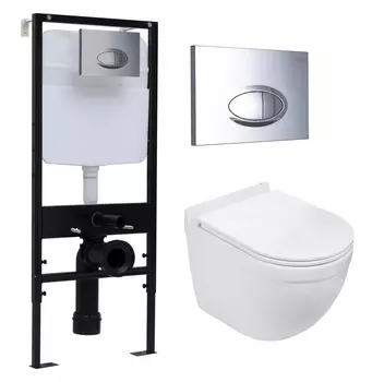 Комплект 3 в 1 инсталляция Logan H1067-1170 297674 + Подвесной унитаз WeltWasser Heimbach 043 GL-WT + кнопка хром