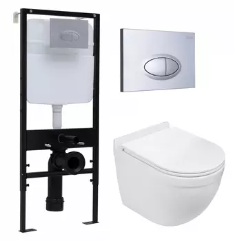 Комплект 3 в 1 инсталляция Logan H1067-1170 297674 + Подвесной унитаз WeltWasser Heimbach 043 GL-WT + кнопка хром матовый