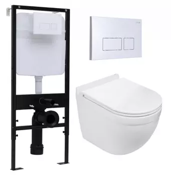 Комплект 3 в 1 инсталляция Logan H1067-1170 297674 + Подвесной унитаз WeltWasser Heimbach 043 GL-WT + кнопка белая