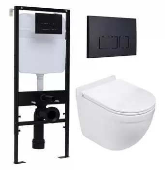Комплект 3 в 1 инсталляция Logan H1067-1170 297674 + Подвесной унитаз WeltWasser Heimbach 043 GL-WT + кнопка черная матовая