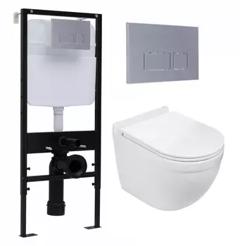 Комплект 3 в 1 инсталляция Logan H1067-1170 297674 + Подвесной унитаз WeltWasser Heimbach 043 GL-WT + кнопка хром матовый