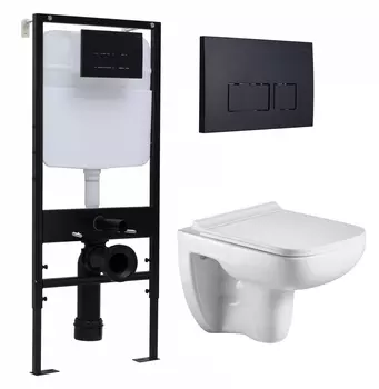Комплект 3 в 1 инсталляция Logan H1067-1170 297674 + Подвесной унитаз WeltWasser Kehlbach 004 GL-WT + кнопка черная матовая