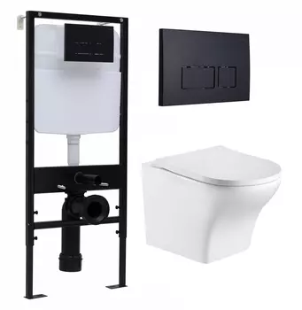 Комплект 3 в 1 инсталляция Logan H1067-1170 297674 + Подвесной унитаз WeltWasser Odenbach 004 GL-WT + кнопка черная матовая