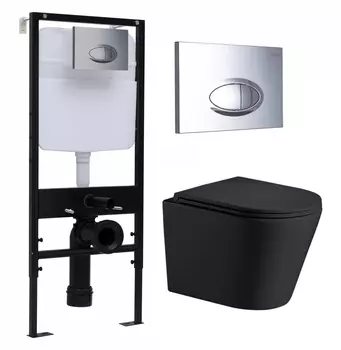 Комплект 3 в 1 инсталляция Logan H1067-1170 297674 + Подвесной унитаз WeltWasser Salzbach 043 MT-BL + кнопка хром