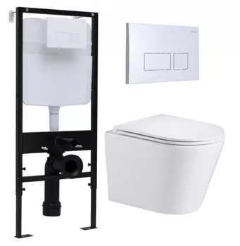 Комплект 3 в 1 инсталляция Logan H1067-1170 297674 + Подвесной унитаз WeltWasser Salzbach 043 GL-WT + кнопка белая