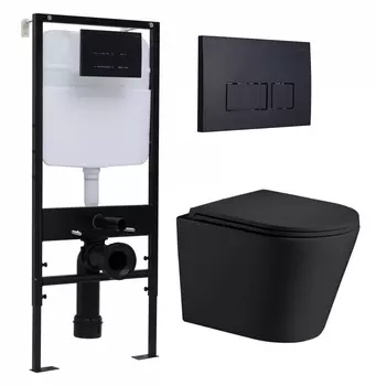 Комплект 3 в 1 инсталляция Logan H1067-1170 297674 + Подвесной унитаз WeltWasser Salzbach 043 MT-BL + кнопка черная матовая