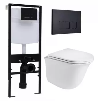 Комплект 3 в 1 инсталляция Logan H1067-1170 297674 + Подвесной унитаз WeltWasser Telbach 004 GL-WT + кнопка черная матовая