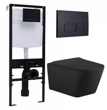 Комплект 3 в 1 инсталляция Logan H1067-1170 297674 + Унитаз подвесной Aquanet Tavr-W BW 287011 + кнопка черная матовая