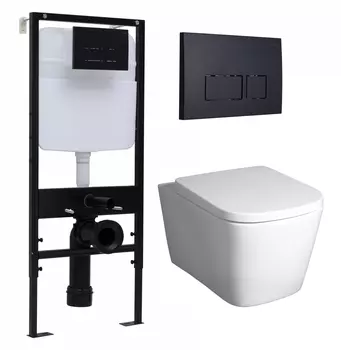 Комплект 3 в 1 инсталляция Logan H1067-1170 297674 + Унитаз подвесной BelBagno Albano BB120CHR + кнопка черная матовая