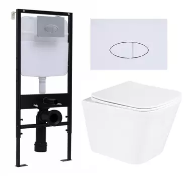 Комплект 3 в 1 инсталляция Logan H1067-1170 297674 + Унитаз подвесной BelBagno Due BB3103CHR/SC + кнопка белая