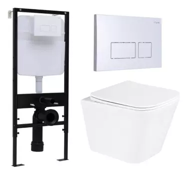 Комплект 3 в 1 инсталляция Logan H1067-1170 297674 + Унитаз подвесной BelBagno Due BB3103CHR/SC + кнопка белая