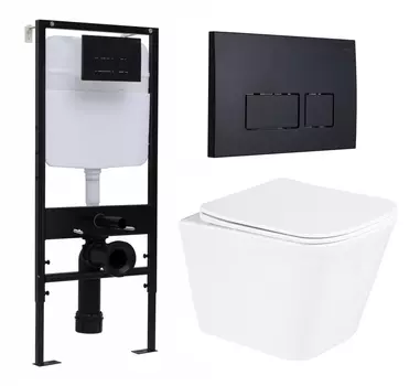 Комплект 3 в 1 инсталляция Logan H1067-1170 297674 + Унитаз подвесной BelBagno Due BB3103CHR/SC + кнопка черная матовая
