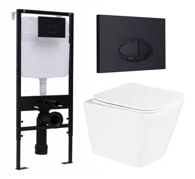 Комплект 3 в 1 инсталляция Logan H1067-1170 297674 + Унитаз подвесной BelBagno Due BB3103CHR/SC + кнопка черная матовая