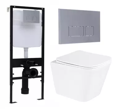 Комплект 3 в 1 инсталляция Logan H1067-1170 297674 + Унитаз подвесной BelBagno Due BB3103CHR/SC + кнопка хром матовая