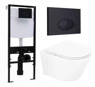 Комплект 3 в 1 инсталляция Logan H1067-1170 297674 + Унитаз подвесной BelBagno Tre BB8001CHR/SC + кнопка черная матовая