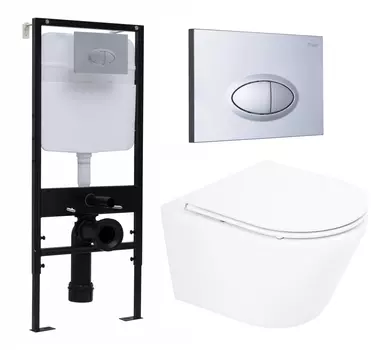 Комплект 3 в 1 инсталляция Logan H1067-1170 297674 + Унитаз подвесной BelBagno Tre BB8001CHR/SC + кнопка хром матовая
