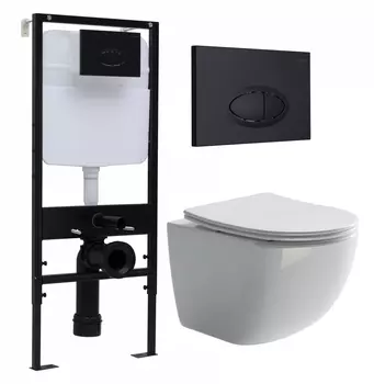 Комплект 3 в 1 инсталляция Logan H1067-1170 297674 + Унитаз подвесной Ceramica Nova Forma CN3009 + кнопка черная матовая