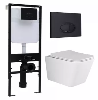 Комплект 3 в 1 инсталляция Logan H1067-1170 297674 + Унитаз подвесной Ceramica Nova Metric Rimless CN3007 + кнопка черная матовая