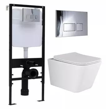 Комплект 3 в 1 инсталляция Logan H1067-1170 297674 + Унитаз подвесной Ceramica Nova Metric Rimless CN3007 + кнопка хром