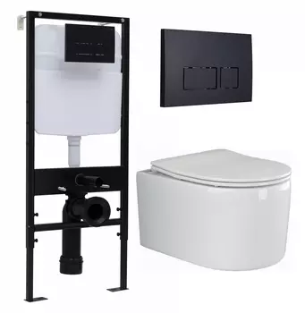 Комплект 3 в 1 инсталляция Logan H1067-1170 297674 + Унитаз подвесной Ceramica Nova Moments CN3003 + кнопка черная матовая