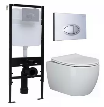 Комплект 3 в 1 инсталляция Logan H1067-1170 297674 + Унитаз подвесной Ceramica Nova Play CN3001 + кнопка хром матовый