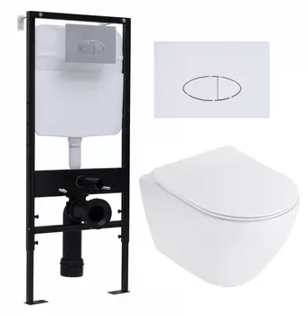 Комплект 3 в 1 инсталляция Logan H1067-1170 297674 + Унитаз подвесной Cezares Stylus CZR-513-TH-R + кнопка белая