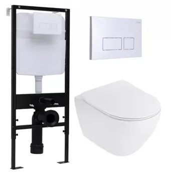 Комплект 3 в 1 инсталляция Logan H1067-1170 297674 + Унитаз подвесной Cezares Stylus CZR-513-TH-R + кнопка белая