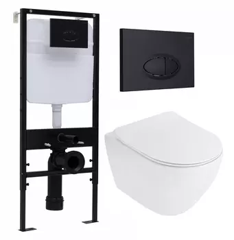 Комплект 3 в 1 инсталляция Logan H1067-1170 297674 + Унитаз подвесной Cezares Stylus CZR-513-TH-R + кнопка черная матовая
