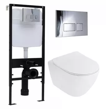 Комплект 3 в 1 инсталляция Logan H1067-1170 297674 + Унитаз подвесной Cezares Stylus CZR-513-TH-R + кнопка хром