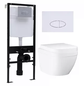 Комплект 3 в 1 инсталляция Logan H1067-1170 297674 + Унитаз подвесной Grohe Euro Ceramic 39206000 + кнопка белая