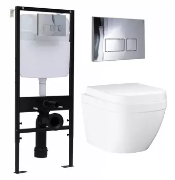 Комплект 3 в 1 инсталляция Logan H1067-1170 297674 + Унитаз подвесной Grohe Euro Ceramic 39206000 + кнопка хром