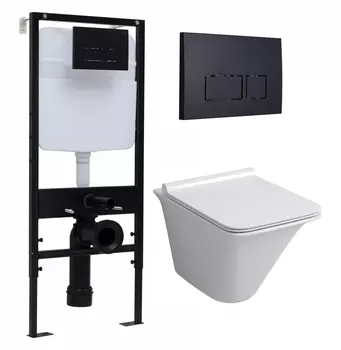 Комплект 3 в 1 инсталляция Logan H1067-1170 297674 + Унитаз подвесной Grossman GR-4413S + кнопка черная матовая
