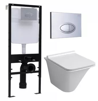 Комплект 3 в 1 инсталляция Logan H1067-1170 297674 + Унитаз подвесной Grossman GR-4413S + кнопка хром матовый