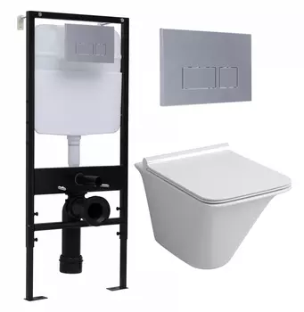 Комплект 3 в 1 инсталляция Logan H1067-1170 297674 + Унитаз подвесной Grossman GR-4413S + кнопка хром матовый