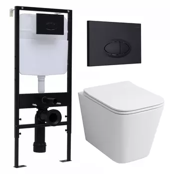 Комплект 3 в 1 инсталляция Logan H1067-1170 297674 + Унитаз подвесной Grossman GR-4441S + кнопка черная матовая 00297674+00297676+GR-4441S