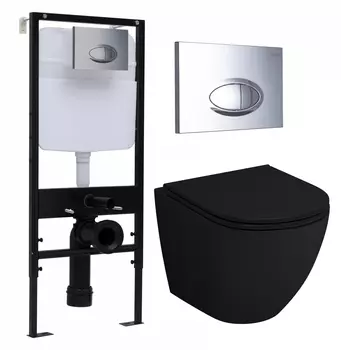 Комплект 3 в 1 инсталляция Logan H1067-1170 297674 + Унитаз подвесной Grossman GR-4455BMS + кнопка хром