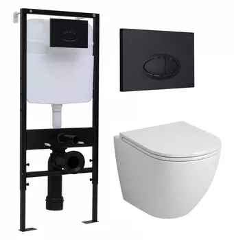 Комплект 3 в 1 инсталляция Logan H1067-1170 297674 + Унитаз подвесной Grossman GR-4455S + кнопка черная матовая