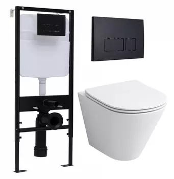 Комплект 3 в 1 инсталляция Logan H1067-1170 297674 + Унитаз подвесной Grossman GR-4477S + кнопка черная матовая