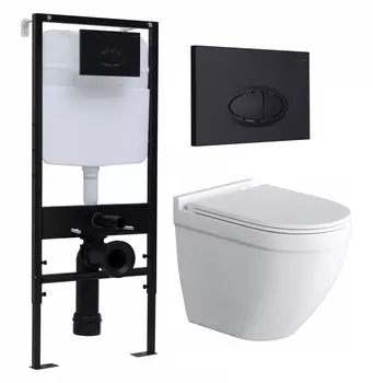 Комплект 3 в 1 инсталляция Logan H1067-1170 297674 + Унитаз подвесной Grossman GR-4483S + кнопка черная матовая
