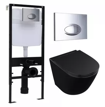 Комплект 3 в 1 инсталляция Logan H1067-1170 297674 + Унитаз подвесной Owl 1975 Vind Cirkel-H Matt Black OWLT190305 + кнопка хром
