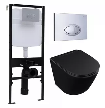 Комплект 3 в 1 инсталляция Logan H1067-1170 297674 + Унитаз подвесной Owl 1975 Vind Cirkel-H Matt Black OWLT190305 + кнопка хром матовый
