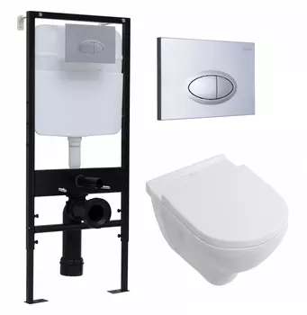 Комплект 3 в 1 инсталляция Logan H1067-1170 297674 + Унитаз подвесной Villeroy & Boch O Novo Directflush + кнопка хром матовый
