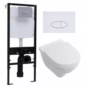 Комплект 3 в 1 инсталляция Logan H1067-1170 297674 + Унитаз подвесной Villeroy & Boch O Novo Directflush + кнопка белая