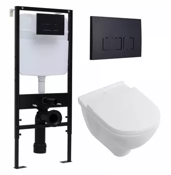 Комплект 3 в 1 инсталляция Logan H1067-1170 297674 + Унитаз подвесной Villeroy & Boch O Novo Directflush + кнопка черная матовая